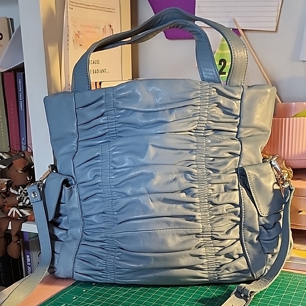 Light Blue Ruched Tote Bag - Women's Shoulder Bag